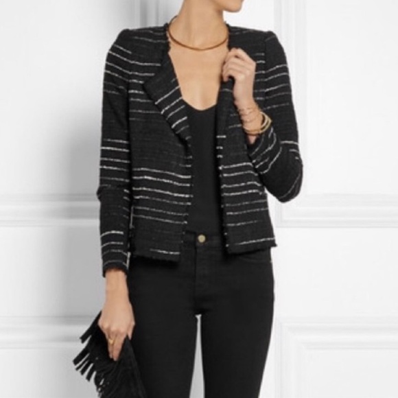 Isabel Marant Black Tweed Striped Glenn Jacket Medium - Picture 7 of 16